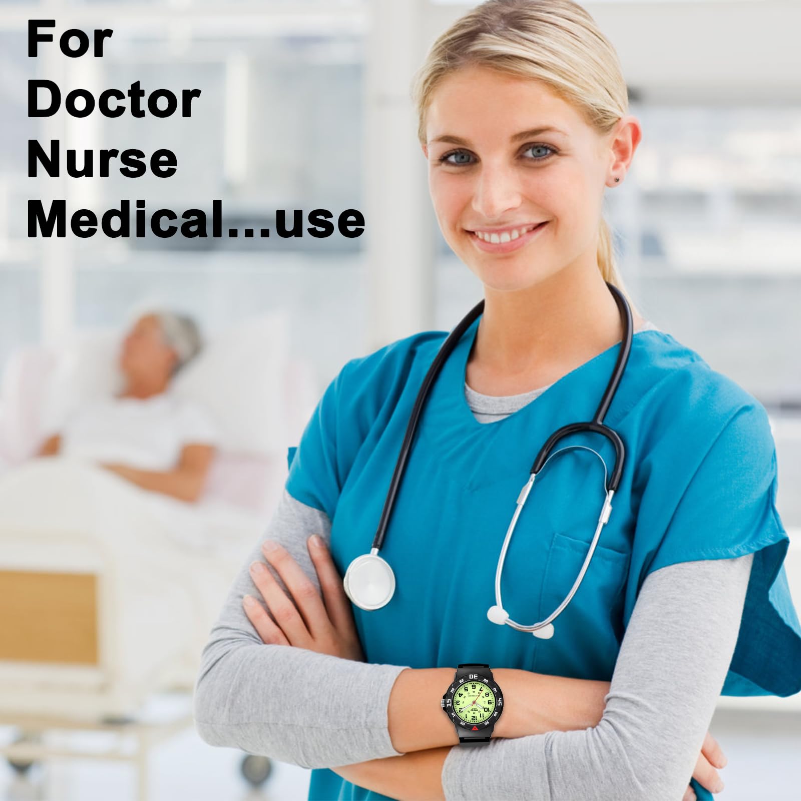 PROKING Waterproof Nurse Watch for Medical Professionals Students Women Men, Night Light, 12/24 Hour Military Time Easy to Read Dial, Second Hand Watch for Nursing Day Gifts