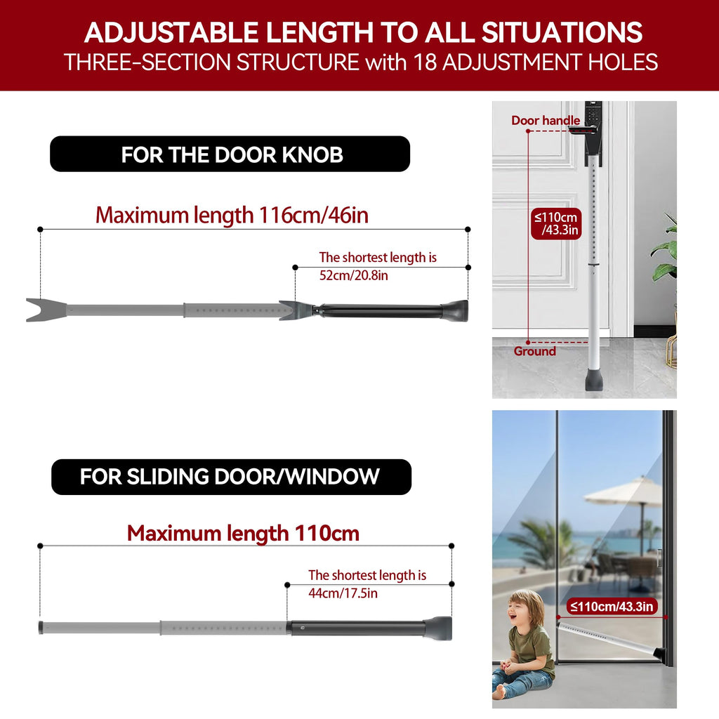 AceMining Upgraded Door Security Bar & Sliding Patio Bar, Heavy Duty Stoppers Adjustable Jammer for Home, Apartment, Travel (1 Pack,Grey)