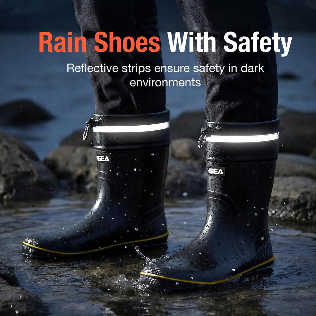 HISEA Men's Rain Boots Waterproof PVC Rubber Mud Boots, Lightweight Comfort Mid-Calf Work Boots, Garden Shoes for Fishing, Farming, Walking Dogs