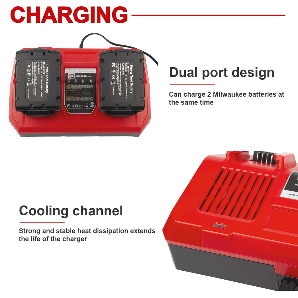 Dual Battery Charger for Mil MK-18 6A Rapid Charger Replacement to Charge 14.4V-18V XC Battery 48-59-1890 48-59-1812 48-11-1850 48-11-1820 48-11-1835 48-59-1802