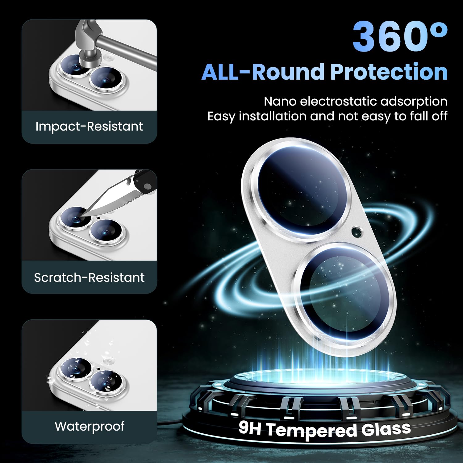Uyiton Compatible with iPhone 17 Camera Lens Protector - [Not Easy to Break][Strong Adsorption][Case-Friendly] Metal Tempered Glass Rear Camera Screen Cover - Black