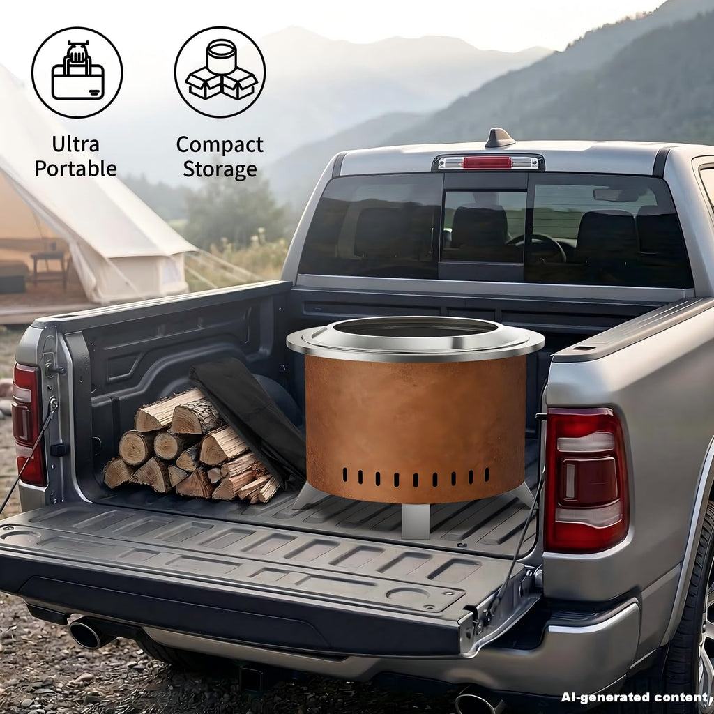 Verdeluxe Smokeless Fire Pit,22 Inch Stainless Steel Firepit, Outdoor Wood Burning Fire Pit with Cover,Smokeless Firepits for Outside Backyard Patio Garden Camping Bonfire