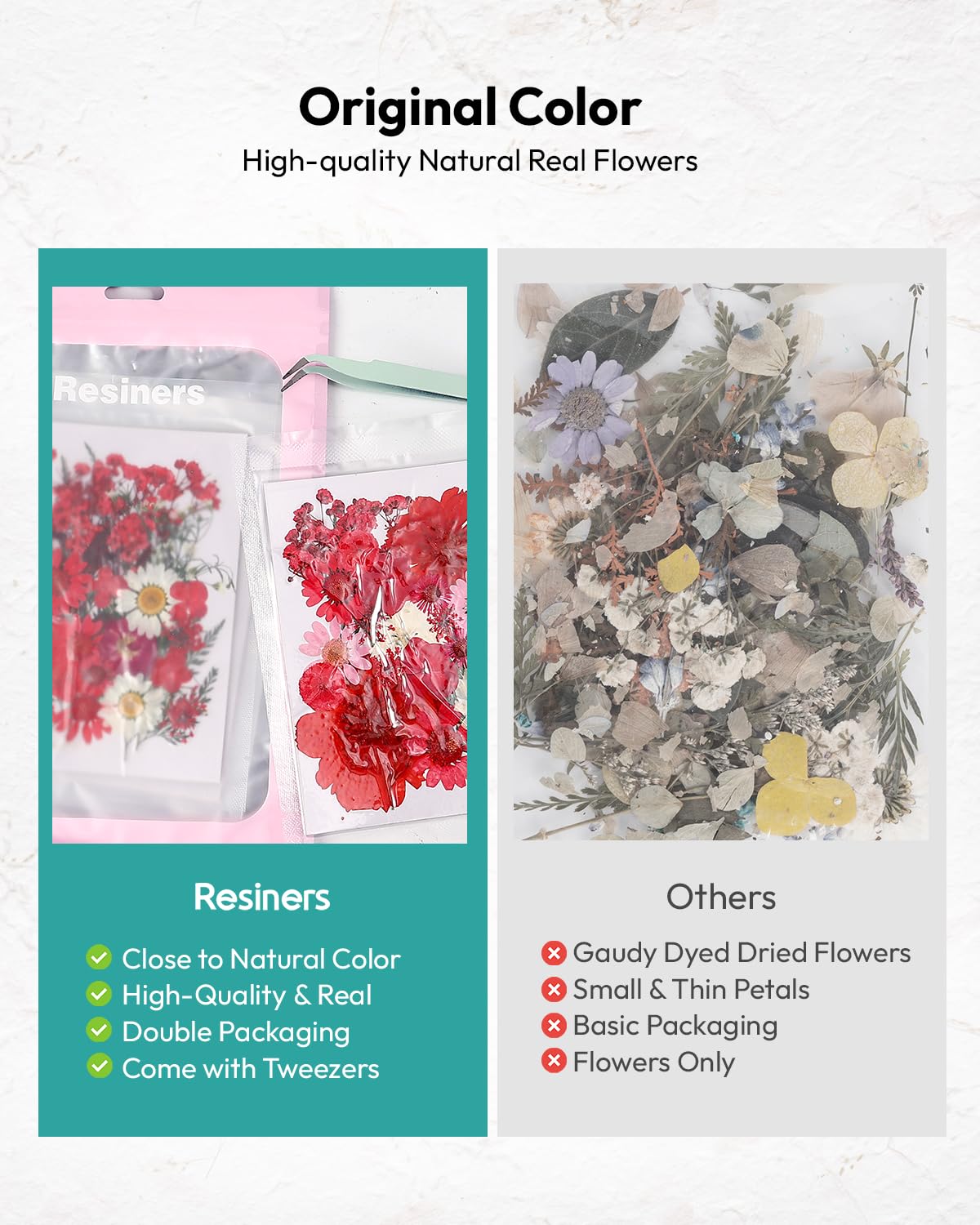 Dried Flowers, Resiners 58Pcs Pressed Flowers for Craft Pink Real Natural Dried Flowers Dry Leaves Kit for DIY Making Crafts Resin Soap Candle Scrapbook Supplies Card Making Jewelry