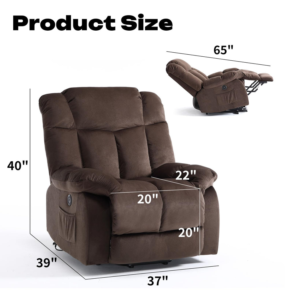 CANMOV Dual Motor Power Lift Recliner Chair for Elderly, 27" Extra-Wide Seat 450 lbs Weight Capacity Infinite Position Adjustment, with Heated Massage, Cup Holders and USB Port, Camel Fabric