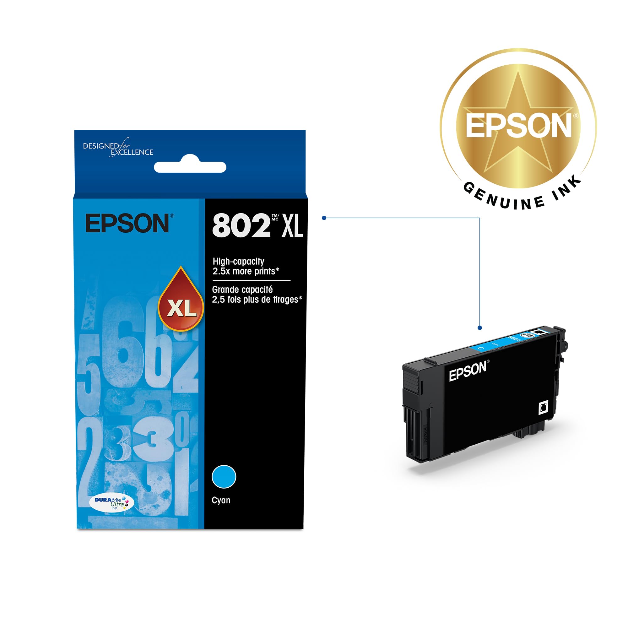 EPSON 802 DURABrite Ultra Ink High Capacity Black Cartridge (T802XL120-S) Works with WorkForce Pro WF-4720, 4730, 4734, 4740