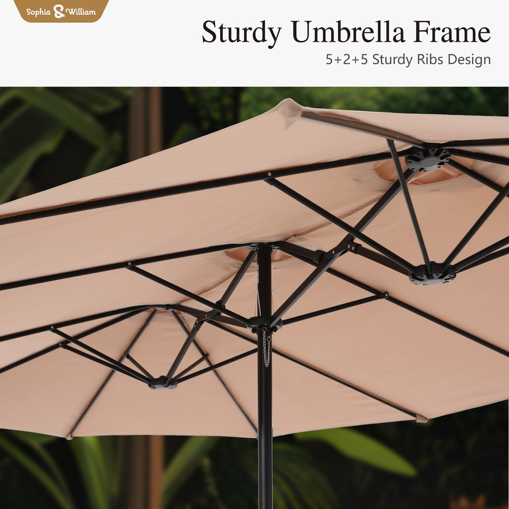 Sophia & William 15 ft Extra Large Patio Umbrella with Base Included, Rectangular Outdoor Umbrella Heavy Duty, Market Umbrella Double-sided Fade Resistant for Pool Garden Backyard, Beige