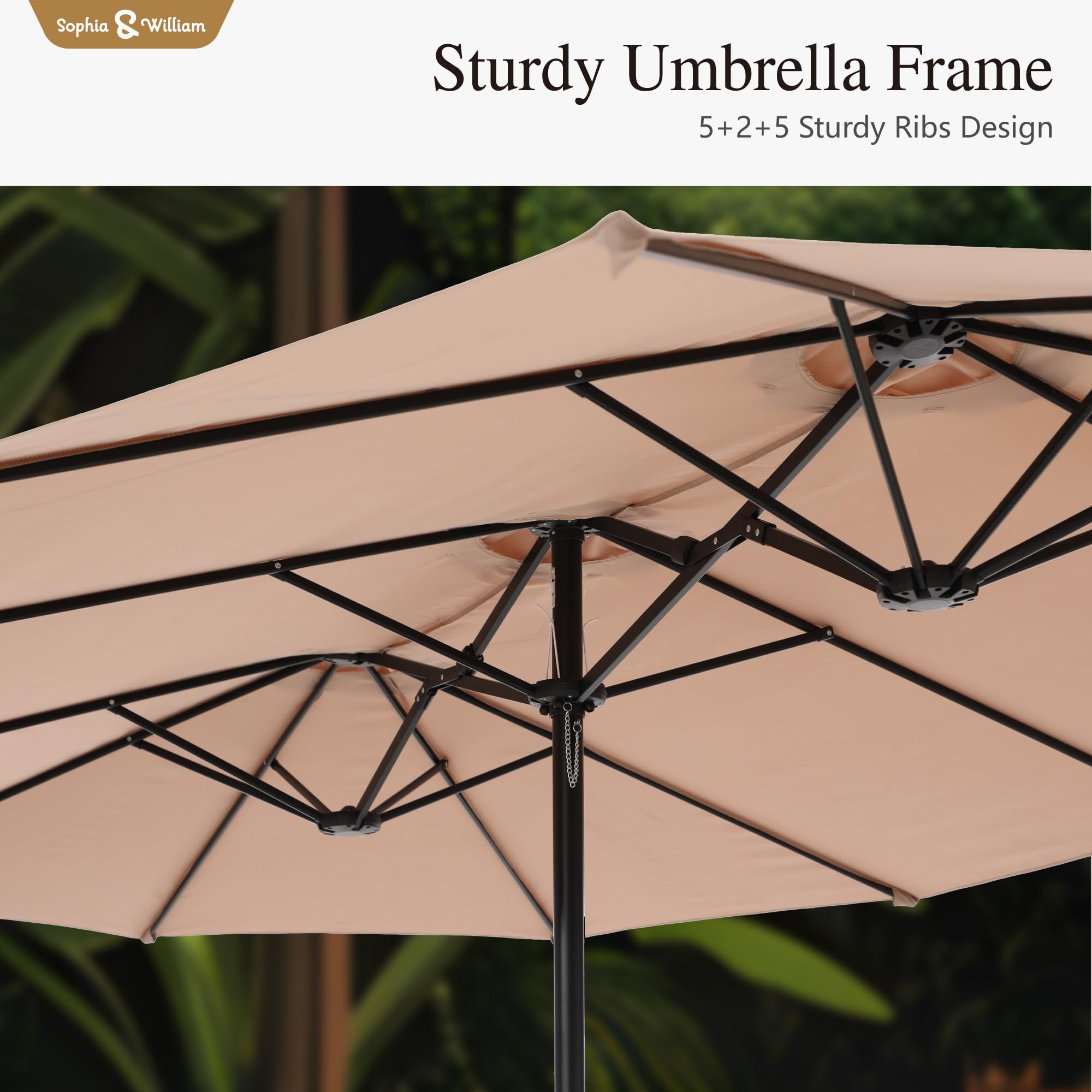 Sophia & William 15 ft Extra Large Patio Umbrella with Base Included, Rectangular Outdoor Umbrella Heavy Duty, Market Umbrella Double-sided Fade Resistant for Pool Garden Backyard, Beige
