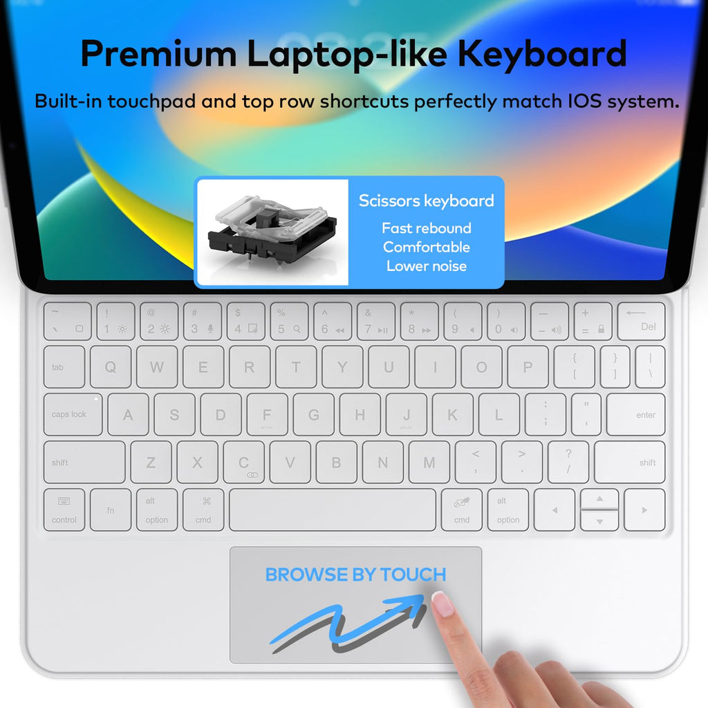 runelk Keyboard Case for iPad 10th Generation 2022 & 11th (A16, 2025) – Magic-Style Keyboard with Multi-Touch Trackpad – Floating Cantilever Stand – Magnetic Case for iPad 10.9 inch 10th / 11th Gen.