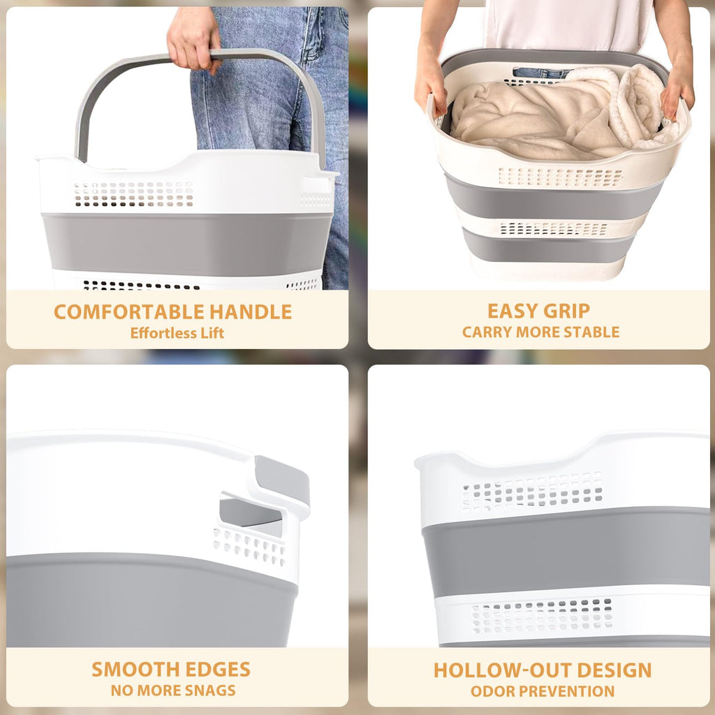 OOAMBB 43L(11.5Gallon) Collapsible Laundry Basket with Handles, Foldable Laundry Basket Plastc,Pop Up Tall Storage Container/Organizer/Clothes Hamper for Laundry (Grey,1 Pack)