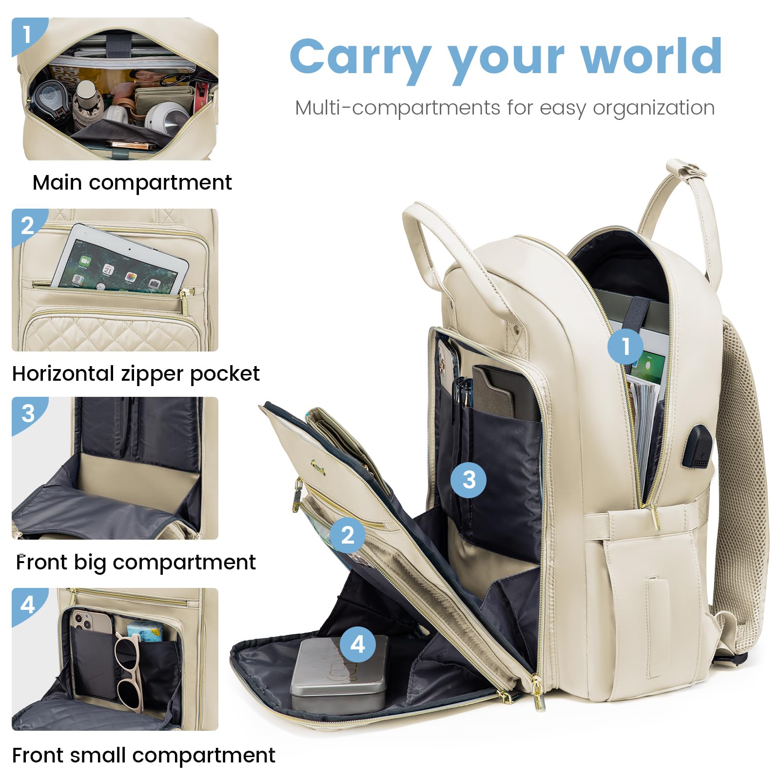 LOVEVOOK Laptop Backpack for Women, Water Resistant Travel Work Backpacks Purse College Business Teacher Nurse Computer bag with USB Charging Port