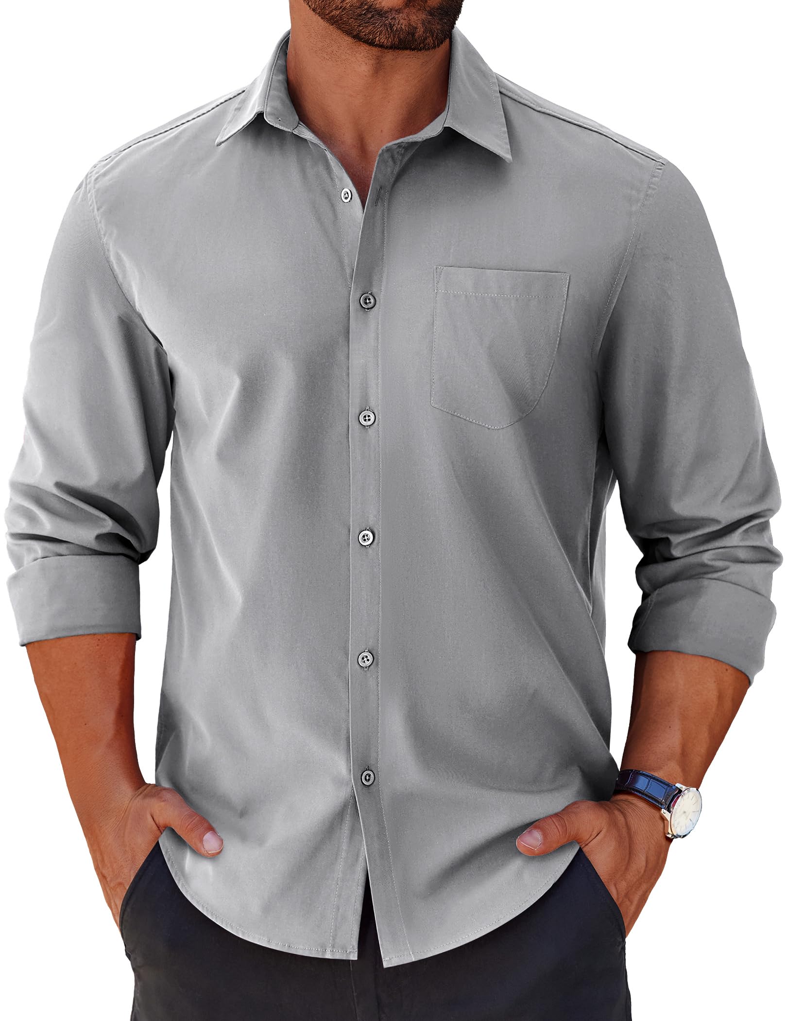 COOFANDY Mens Long Sleeve Button Down Shirts Casual Untucked Shirts for Men Dress Shirts Beach Wedding Shirts