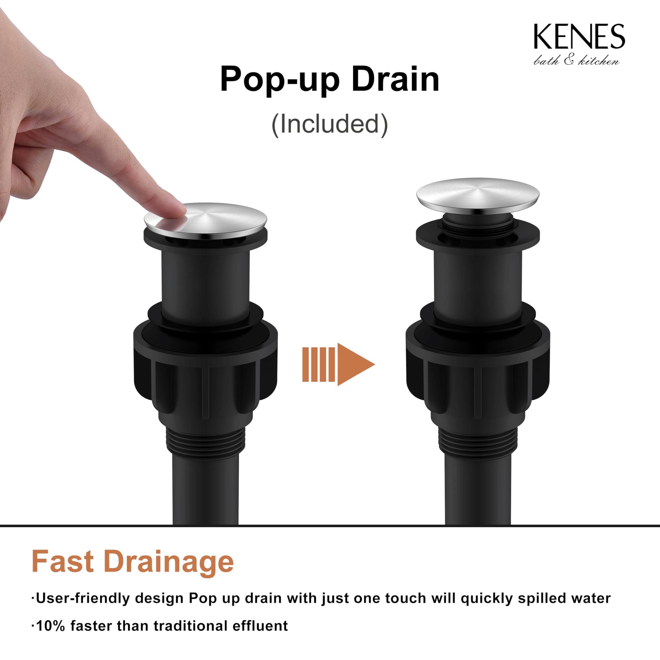 KENES Black and Gold Single Handle Bathroom Sink Faucet, Modern Prep Wet Bar Sink Faucet with Drain Assembly & Deck Plate, Vanity Faucets for Farmhouse RV Camper Utility, KE-9005B-BG