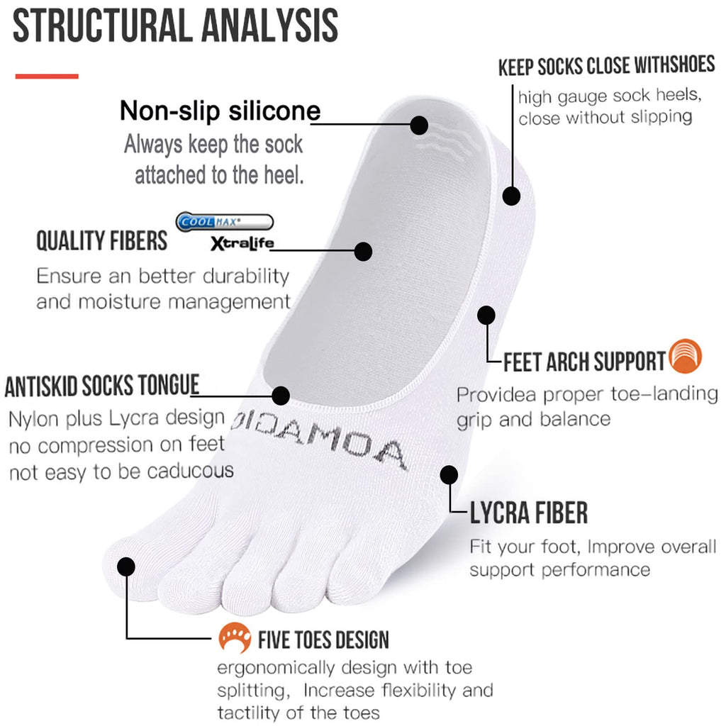 Toe Socks No Show for Women & Men Running Five Fingers Athletic Invisible Liner Socks, Moisture Wicking