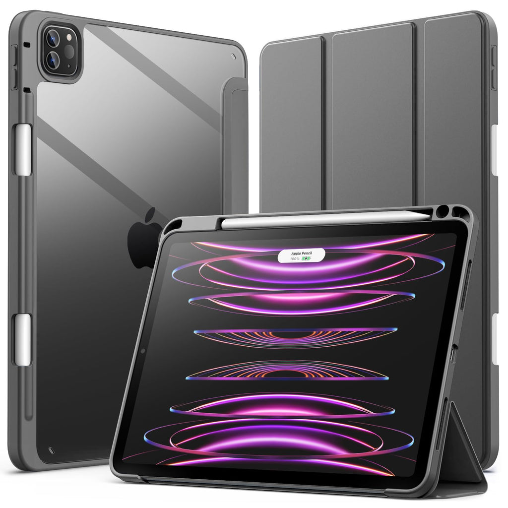 JETech Case ONLY for iPad Pro 11 Inch (2022/2021/2020/2018) with Pencil Holder, Clear Transparent Back Shell Slim Stand Shockproof Tablet Cover, Auto Wake/Sleep (Black)