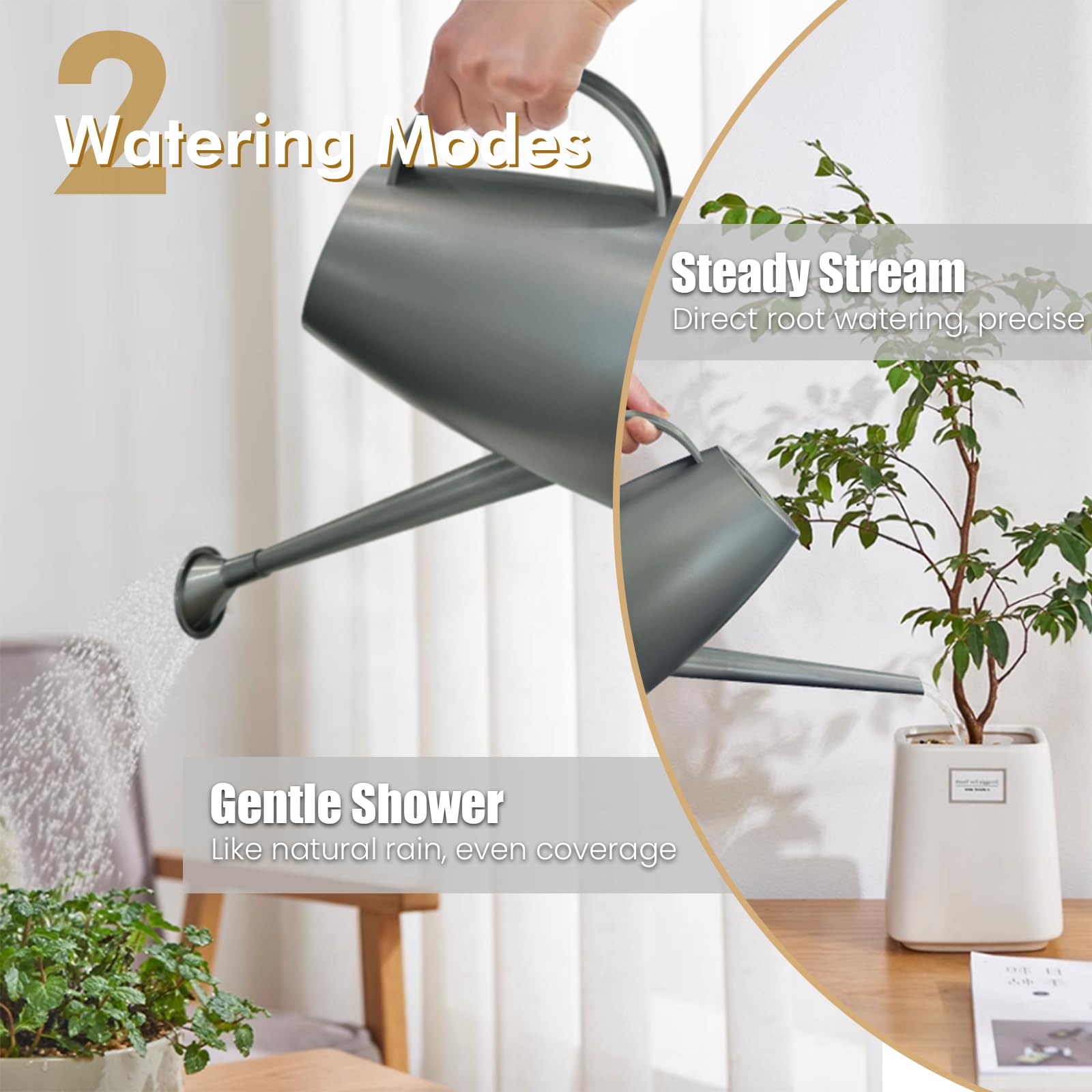 60 oz Watering Can for Indoor Plants, Small Plastic Watering Cans with Removable Nozzle, Long Spout Indoor Water Can for House Plants, Garden Flowers (1.8L 1/2 Gal)
