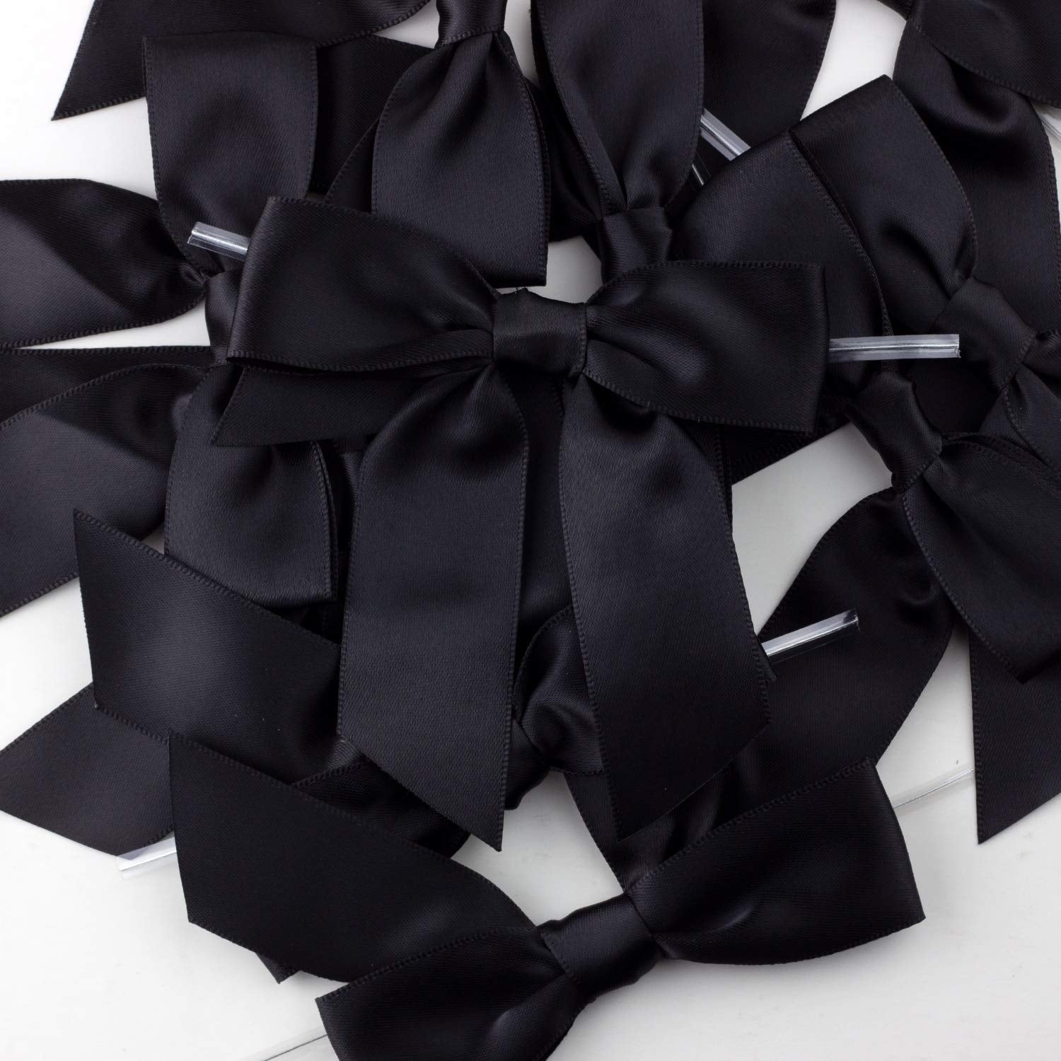 7Rainbows 50pcs Boutique 1.5" Black Satin Ribbon Mini Bows for Craft Sewing Scrapbooking Wedding and Gift Wrapping