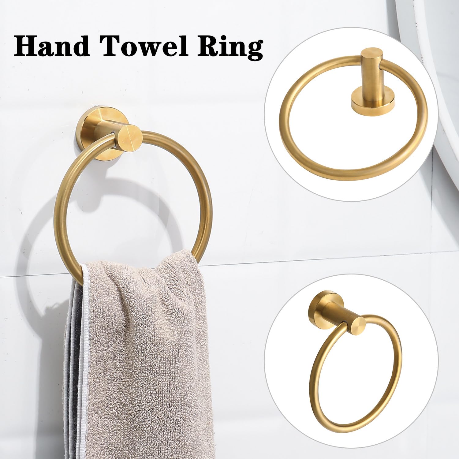 Brushed Gold Bathroom Hardware Accessories Set 5 Piece, Stainless Steel Bath Towel Bar Set 24 Inch,Toilet Paper Holder,Towel Ring Holder,Towel Rack Set,Gold Bathroom Accessories Kit