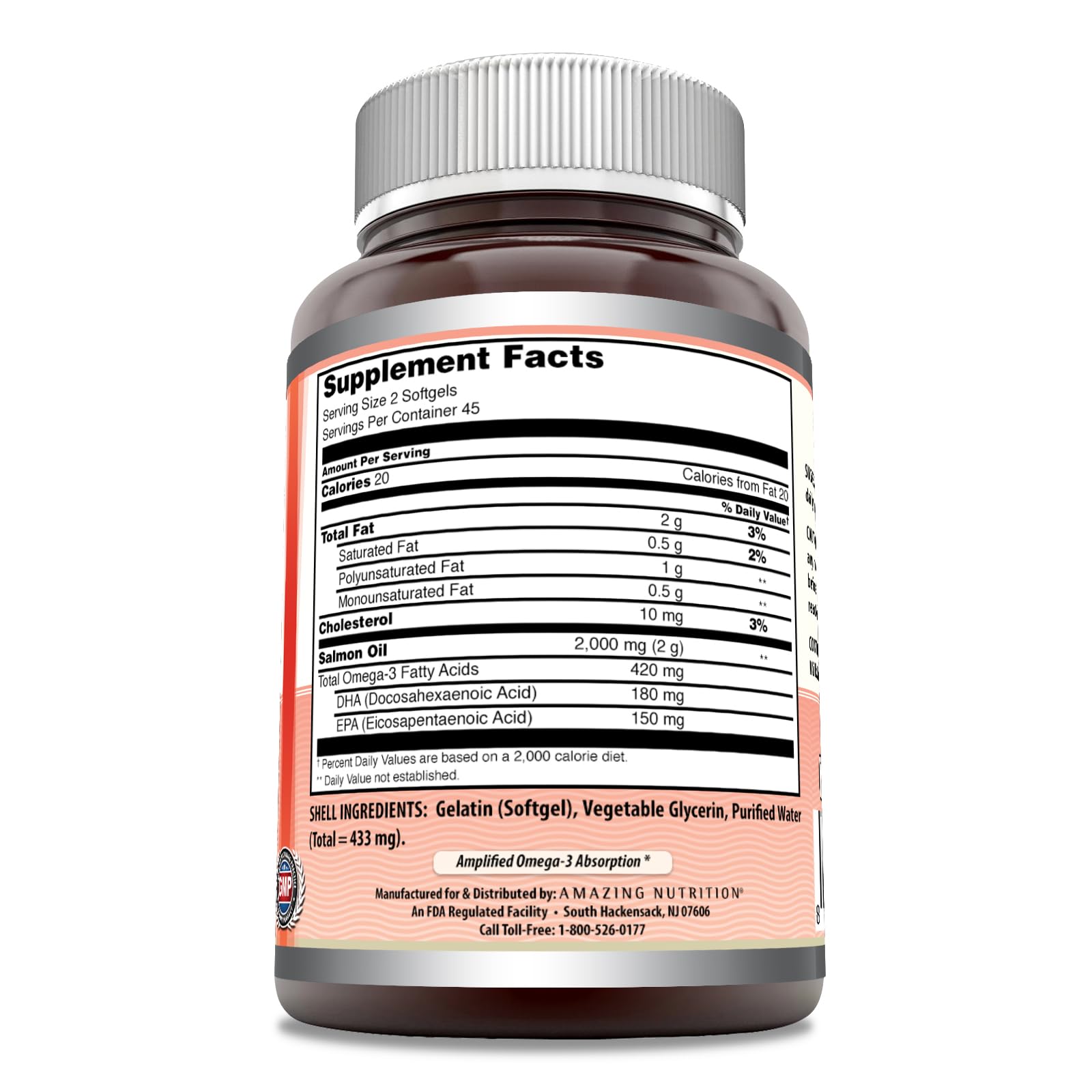 Amazing Omega Wild Alaskan Salmon Oil Supplement | 2000 Mg per Serving | 180 Softgels | Non-GMO | Gluten-Free | Made in USA
