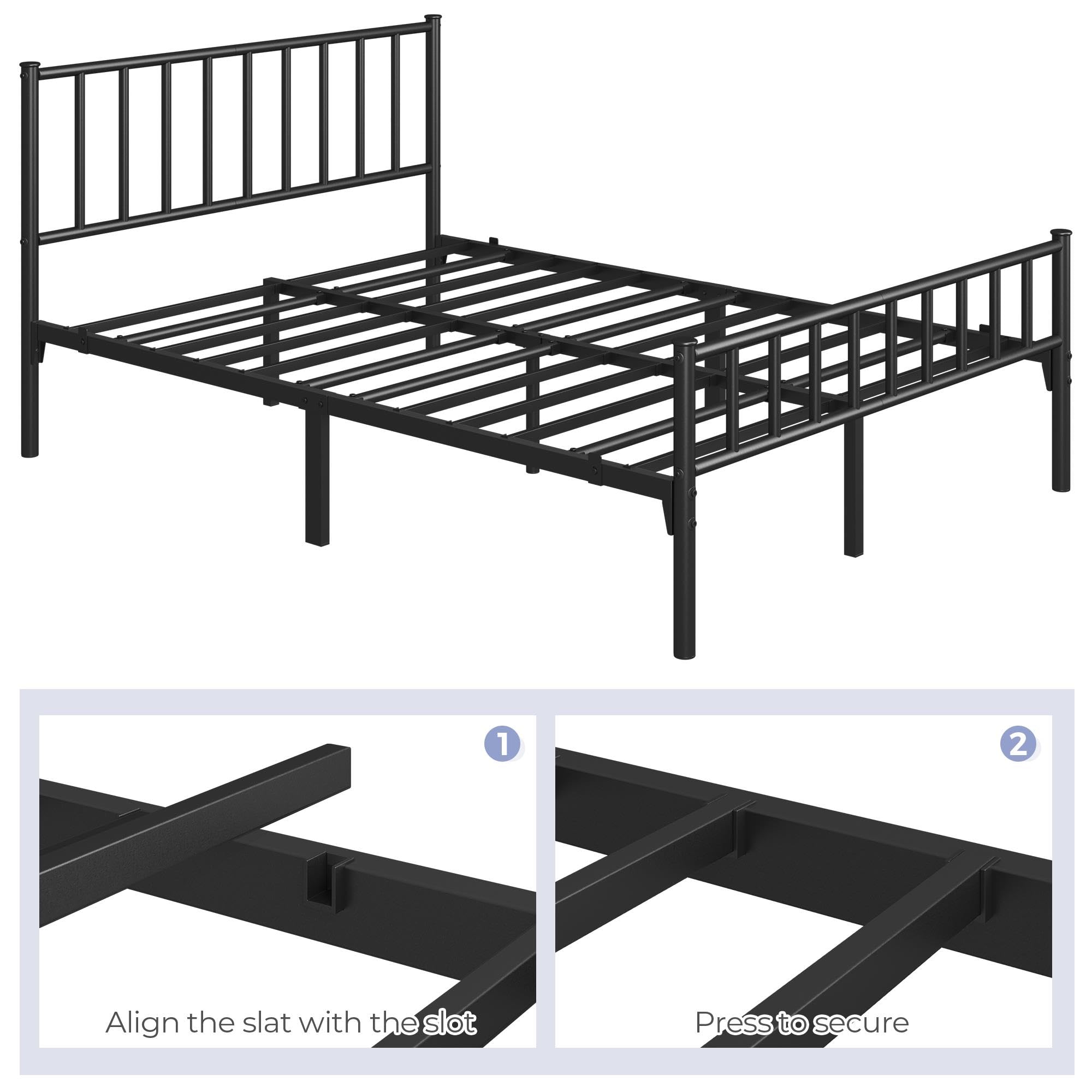 Yaheetech Twin Bed Frame Metal Platform Bed Frame Mattress Foundation with Spindle Headboard & Footboard/No Box Spring Needed/14 Inch Underbed Storage/Firm Support & Easy Set up Structure, Black