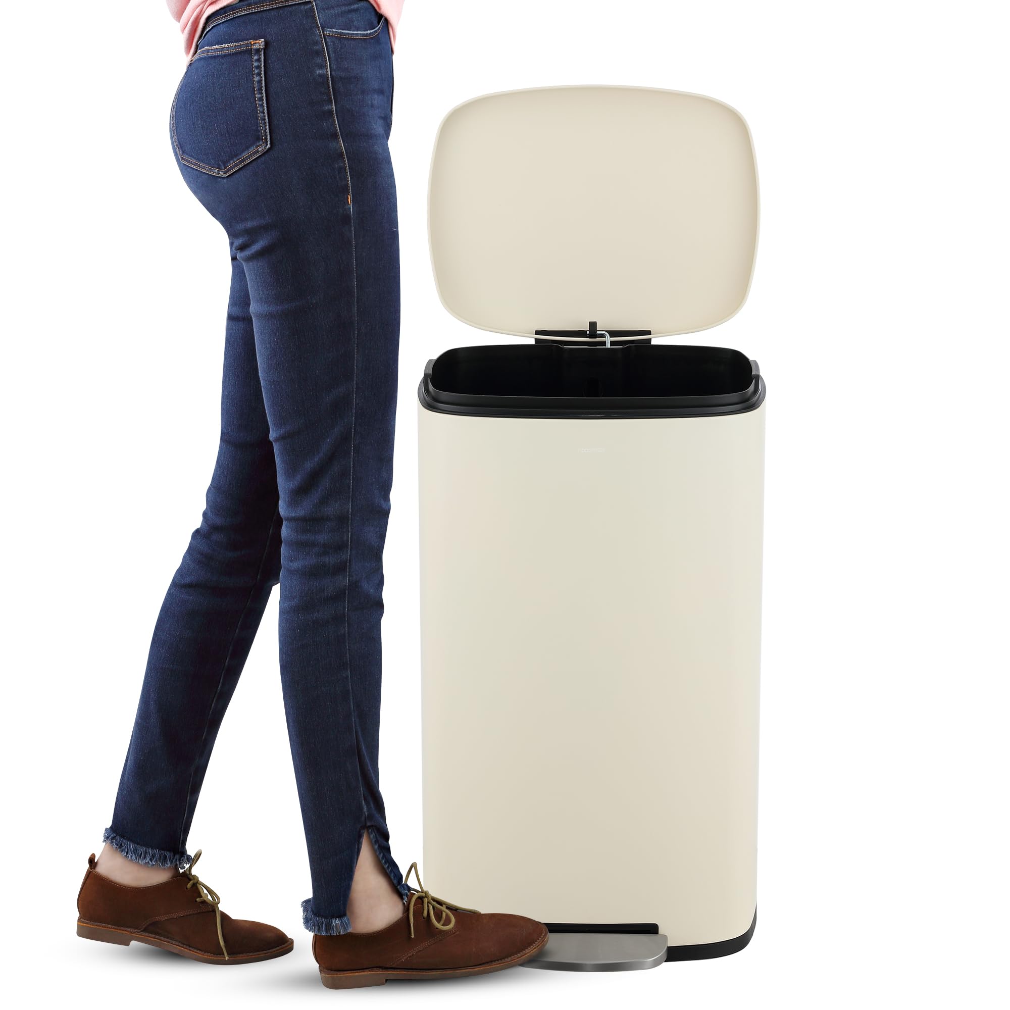 happimess HPM1011B Curtis 8-Gallon Step-Open Trash Can with Soft-Close Lid, Modern, Minimalistic, Fingerprint Proof for Home, Kitchen, Laundry Room, Office, Bedroom, Bathroom, Black