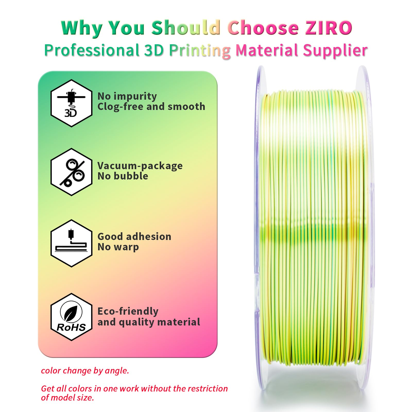 ZIRO Fast Color Change PLA, 1.75mm Color Gradient Filament, Glossy Rainbow PLA Filaments, Fit Most 3D Printer Pen, Shiny Surface 1KG/2.2lbs Spool, Aqua Sky (Silk)
