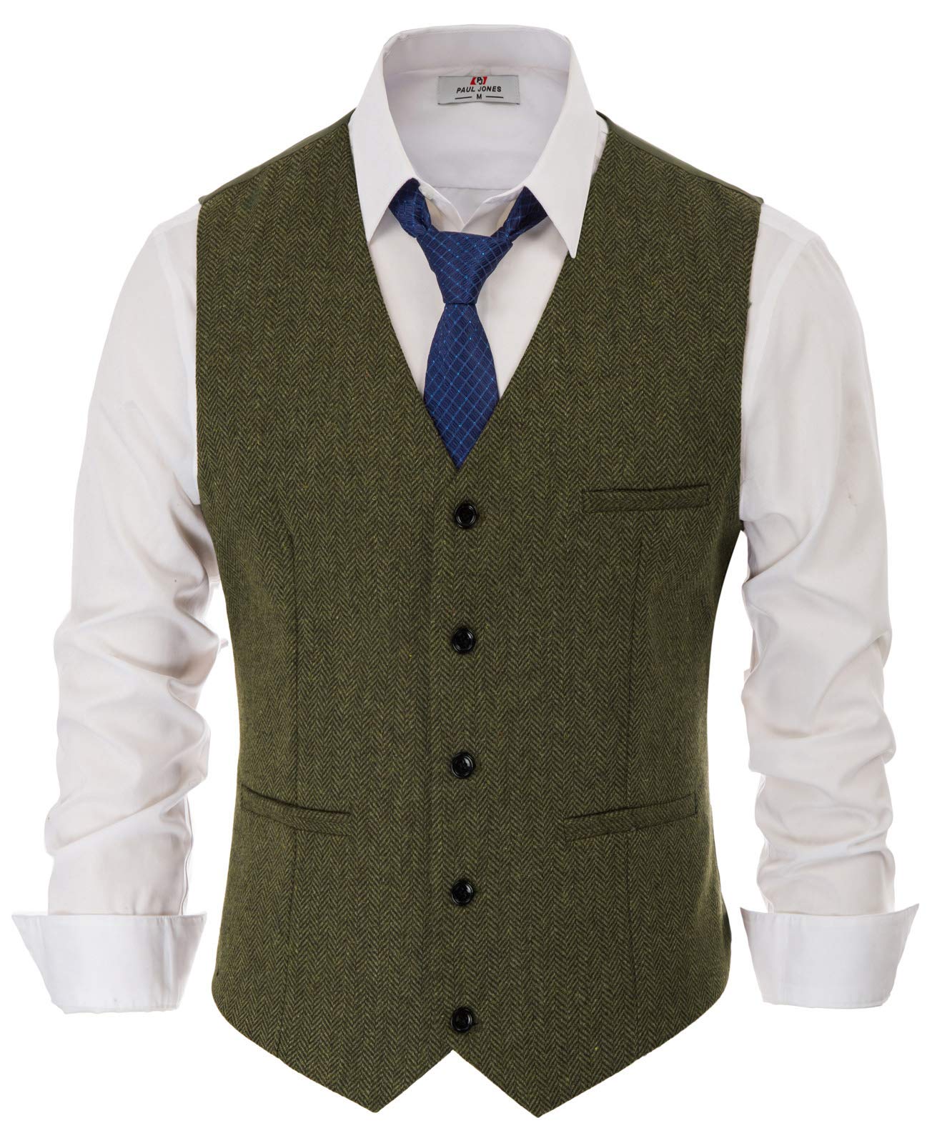 PJ PAUL JONES Men's Herringbone Tweed Suit Vest Casual Wool Blend Waistcoat