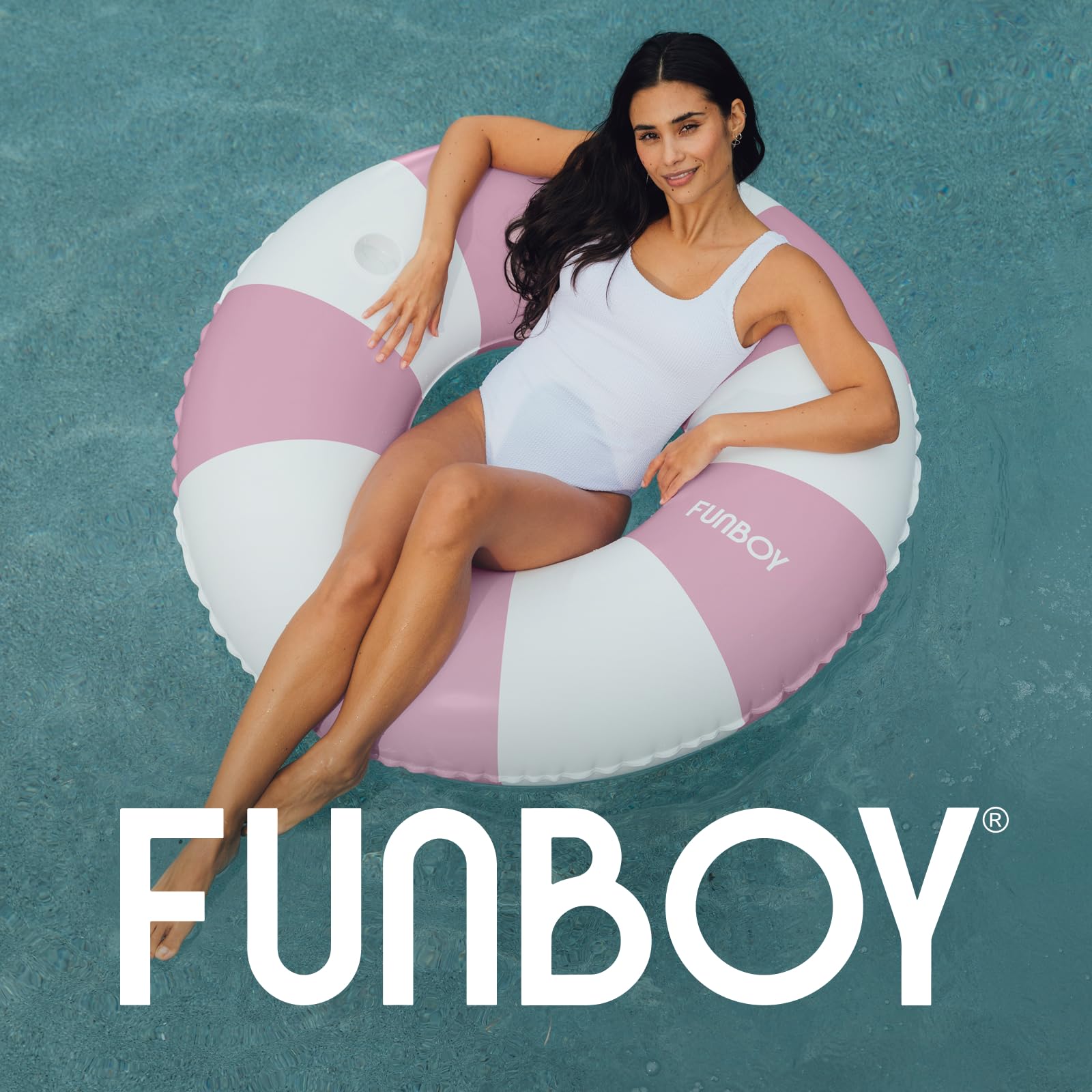 FUNBOY Giant Vintage Stripe Inflatable Tube Pool Float with Cup Holder 48" Large Pool Float for Adults Inner Tube Swimming Pool Toys Swim Rings Pool Lounger Float for Pool Party & Summer