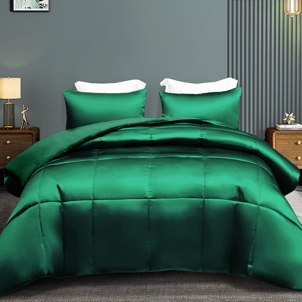 Whale Flotilla 2-Piece Reversible Silky Soft Twin Size Comforter Bedding Set, Luxurious Satin Comforters with Satin Pillowcase, Lightweight Duvet for All Seasons, Black