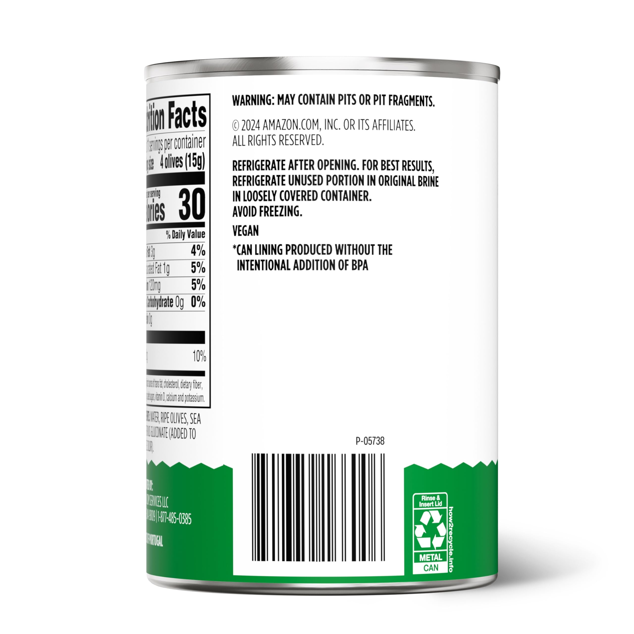 Amazon Grocery, Pitted Ripe Olives, Large, 6 Oz