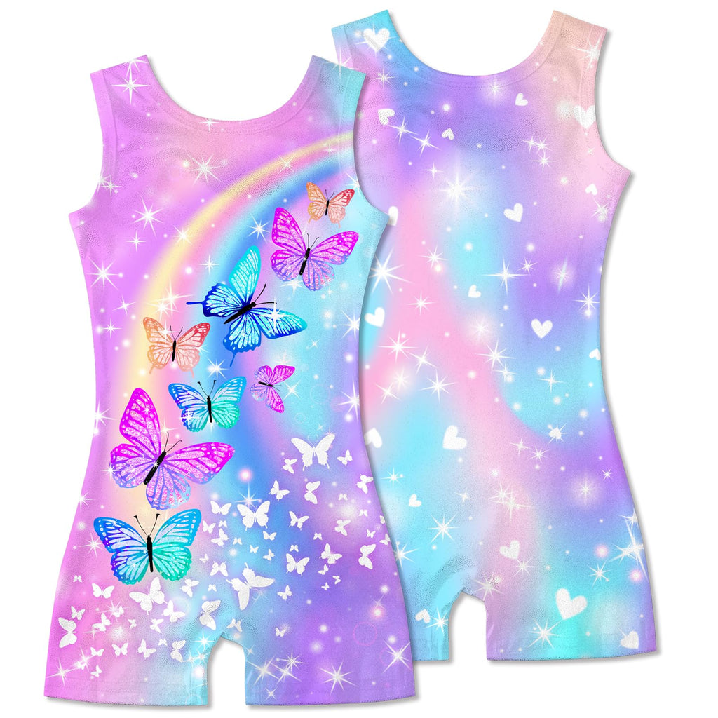 2 Packs Gymnastics Leotards for Girls Mermaid Leopard Dance Leotard Kids Biketard with Shorts