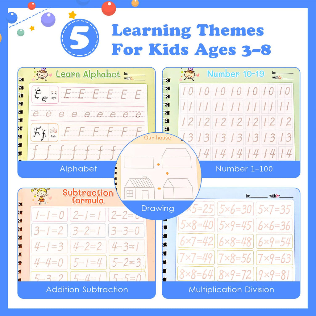 AALGO Large Magic Grooved Writing Practice Books- Reusable Handwriting Practice for Kids 8-10 - Preschool Workbook- Letter Tracing for Kids Ages 3-5