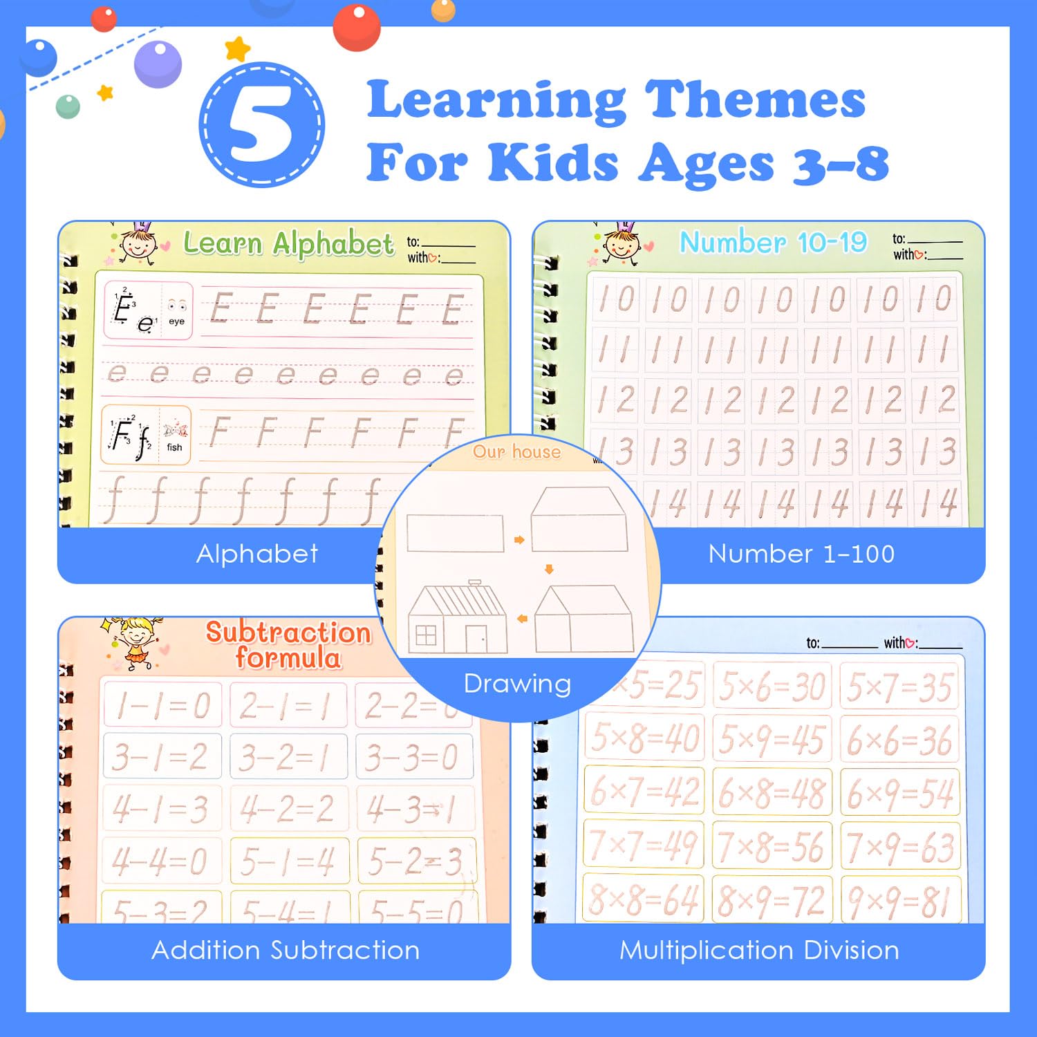 AALGO Large Magic Grooved Writing Practice Books- Reusable Handwriting Practice for Kids 8-10 - Preschool Workbook- Letter Tracing for Kids Ages 3-5