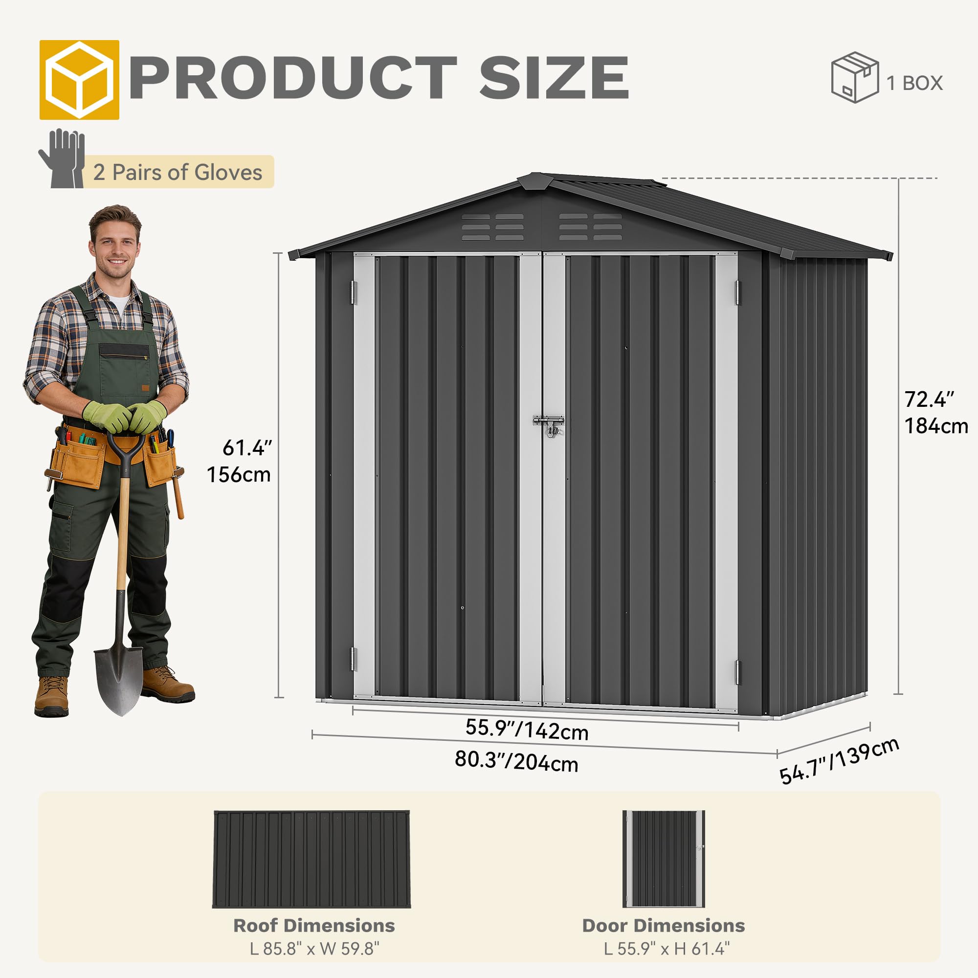 DWVO 6x4ft Outdoor Storage Shed, Lockable Metal Tool Storage Sheds, Waterproof Garden Sheds with Vents for Backyard, Patio, Garage, Lawn, Dark Gray