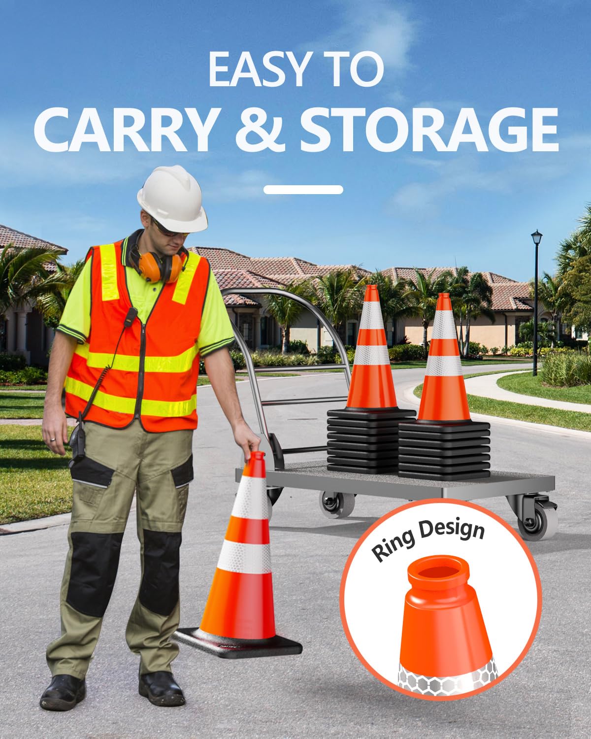 (4 Pack) BATTIFE Traffic Cones 18 Inch with Black Weighted Base, PVC Green Cone for Traffic Control,Construction Events, Driveway Road Parking Lot
