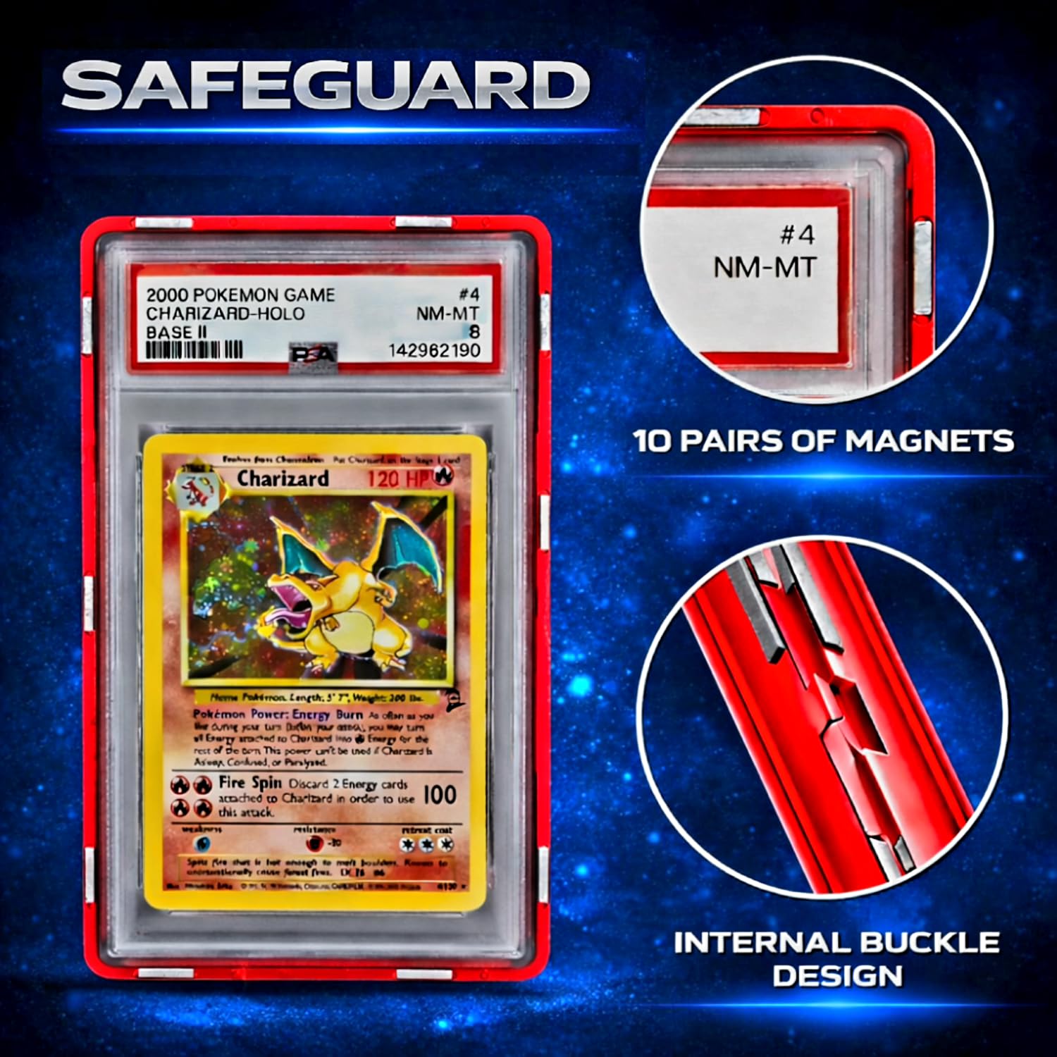 Metal PSA Slab Bumper Case UV Resistant- Safeguard Stackable Magnetic Aluminum Metal Case For Graded Cards (Black)