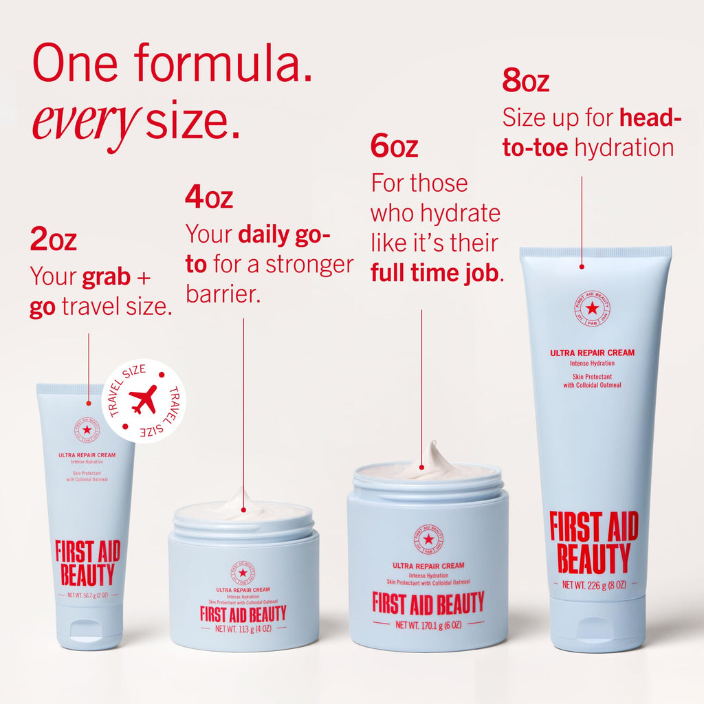 First Aid Beauty Ultra Repair Cream, Intense Hydration Face & Body Moisturizer with Colloidal Oatmeal, Helps Relieve Eczema, Dry Skin Barrier Repair, Fragrance Free