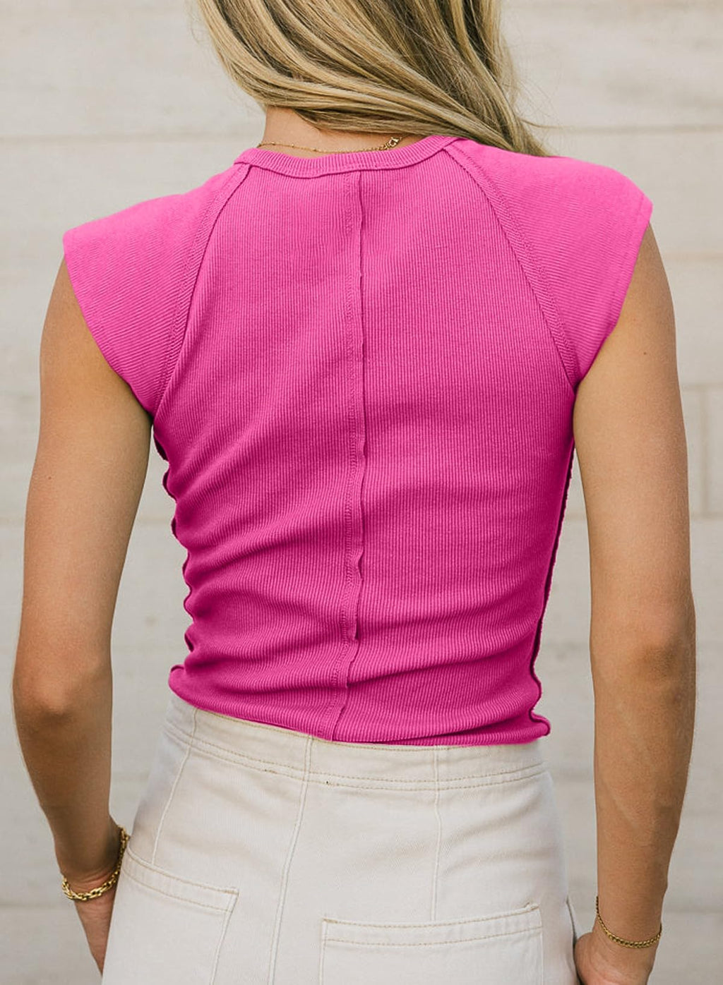 Sidefeel Womens Tops Casual Crewneck Cap Sleeve Tops Ribbed Raw Hem Summer T Shirts Slim Fit Basic Tees Blouses