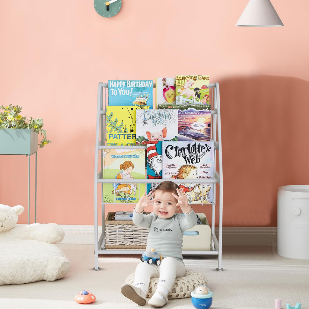 aboxoo Metal Kids Bookshelf Black Large Freestanding for Children Room 32 in Toy Organizer Large Stable Bookcase Bookstore Library Book Unit Storage Kids Bed Living Room