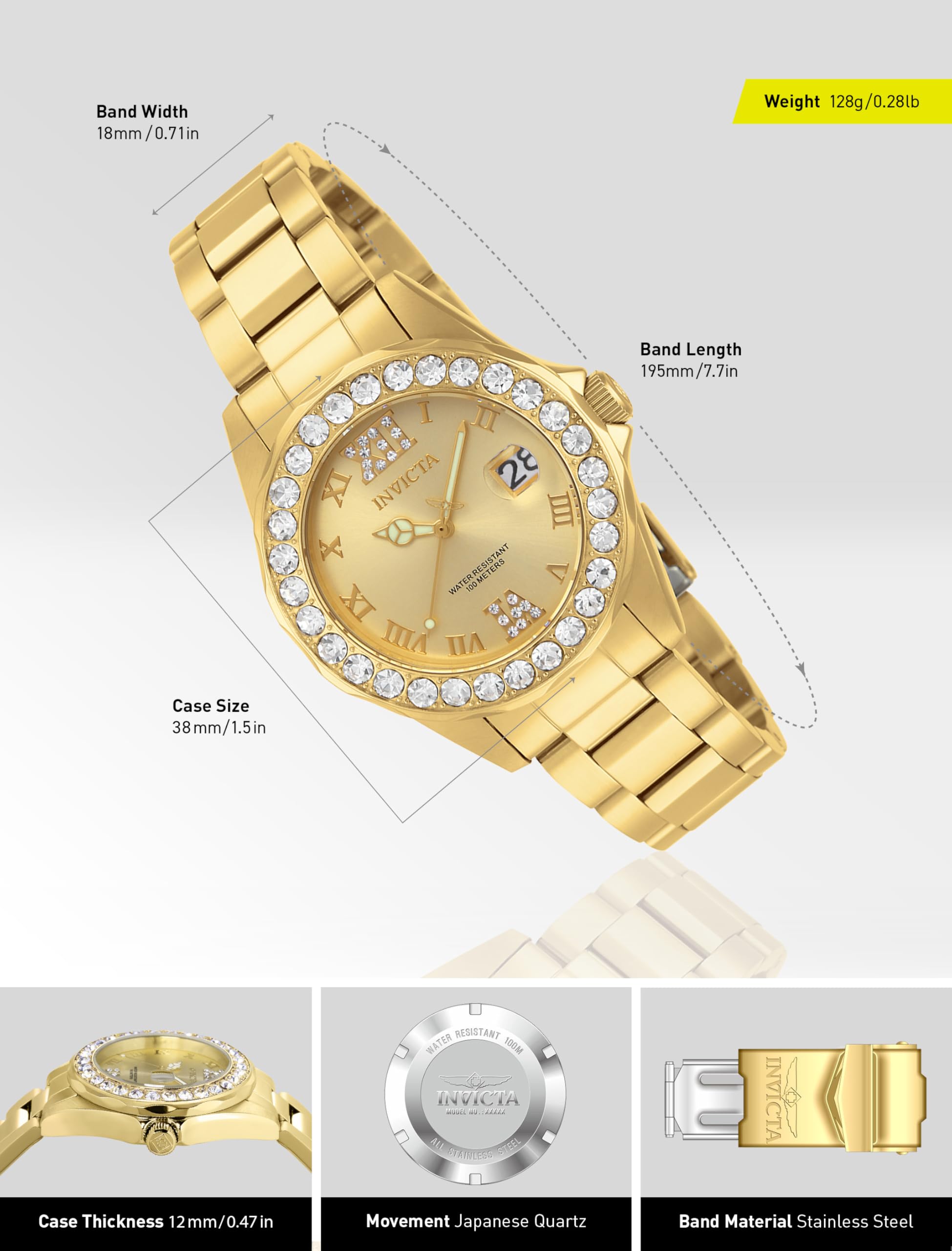 Invicta Women's Pro Diver Crystal Accented 18k Ion-Plated Stainless Steel Watch
