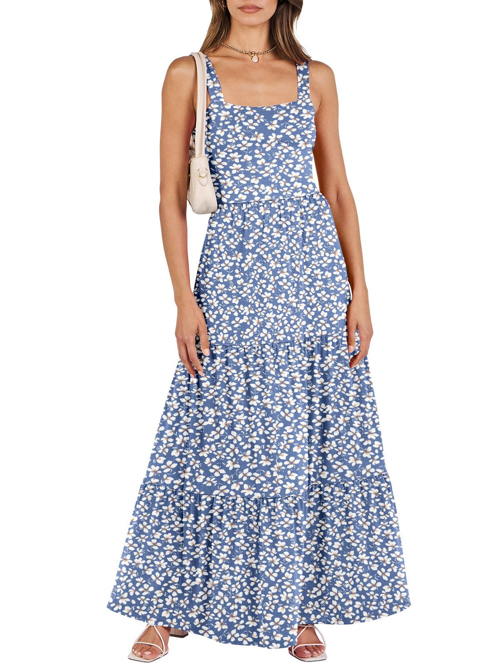 ANRABESS Women's Summer Casual Long Maxi Beach Vacation Dresses Sleeveless Square Neck Flowy Tiered Sun Dress with Pockets