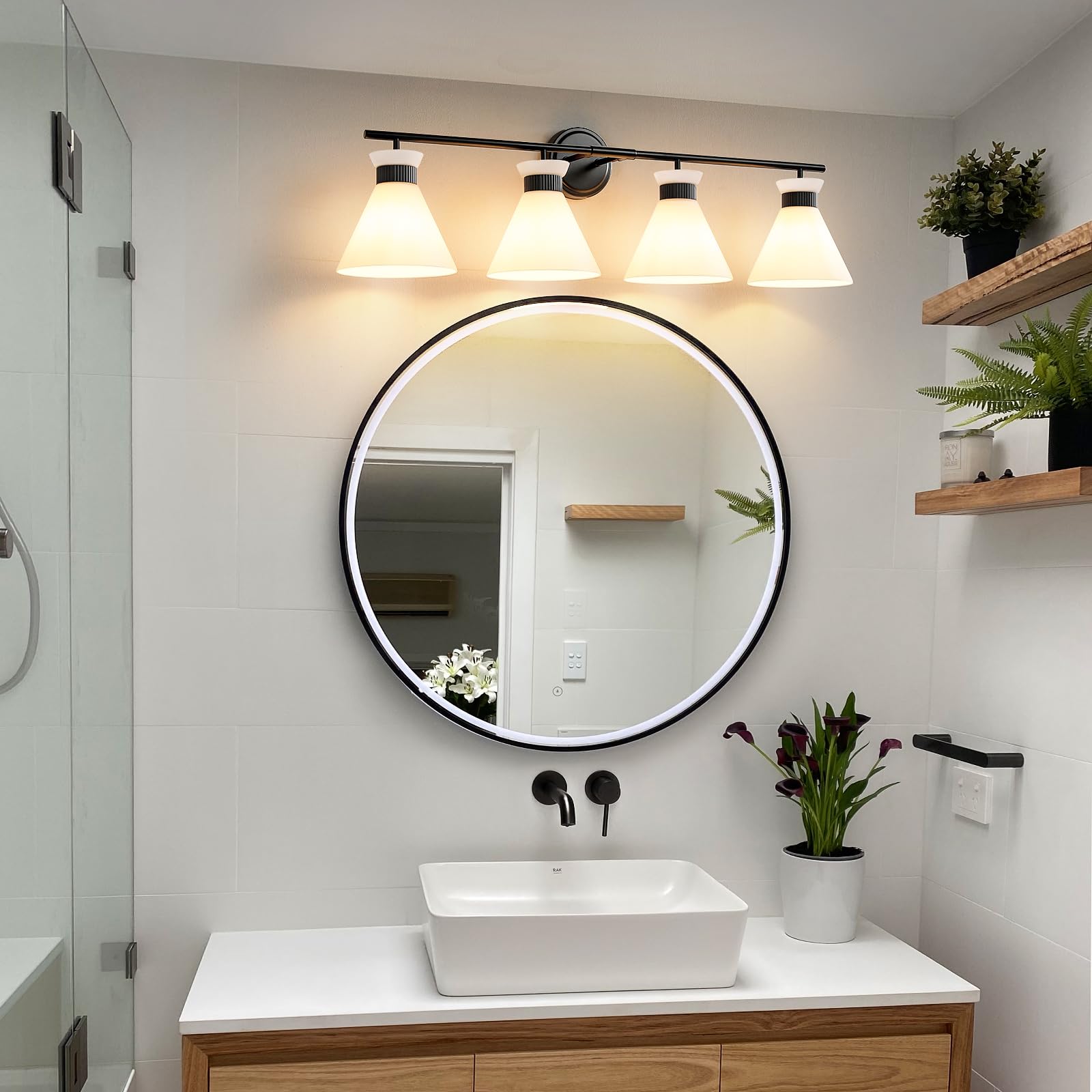WOSHITU Gold Bathroom Light Fixtures: Modern Vanity Lighting Fixtures 2 Lights for Bathroom Mid Century Vanity Light Sconces Over Mirror with Frosted Milky Glass for Bath Bedroom Makeup