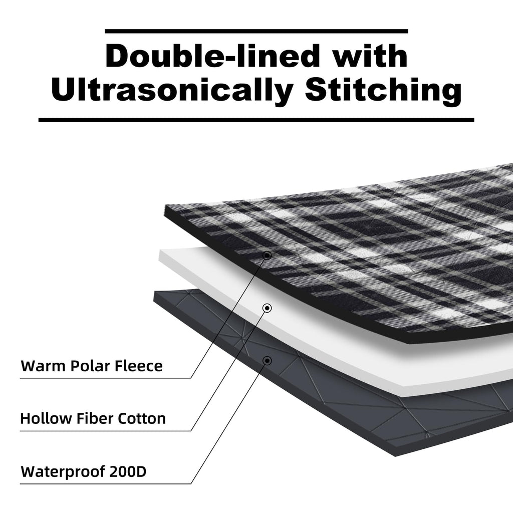 Large Outdoor Waterproof Blanket Extra Thick Fleece Stadium Blanket for Camping, Car, Pet, Picnics - Windproof, Wearable, Machine Washable 80" x 58" (Black Check)