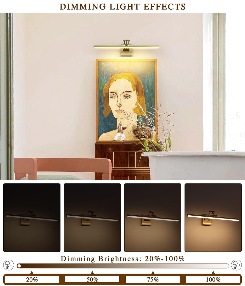 Joossnwell LED Picture Lights for Paintings Dimmable 15.5 Inch Long Hard-Wired Picture Frame Lights Brass Gallery Wall Light with Adjustable Swing Arm Art Display Lamps 7W 3000K Warm White