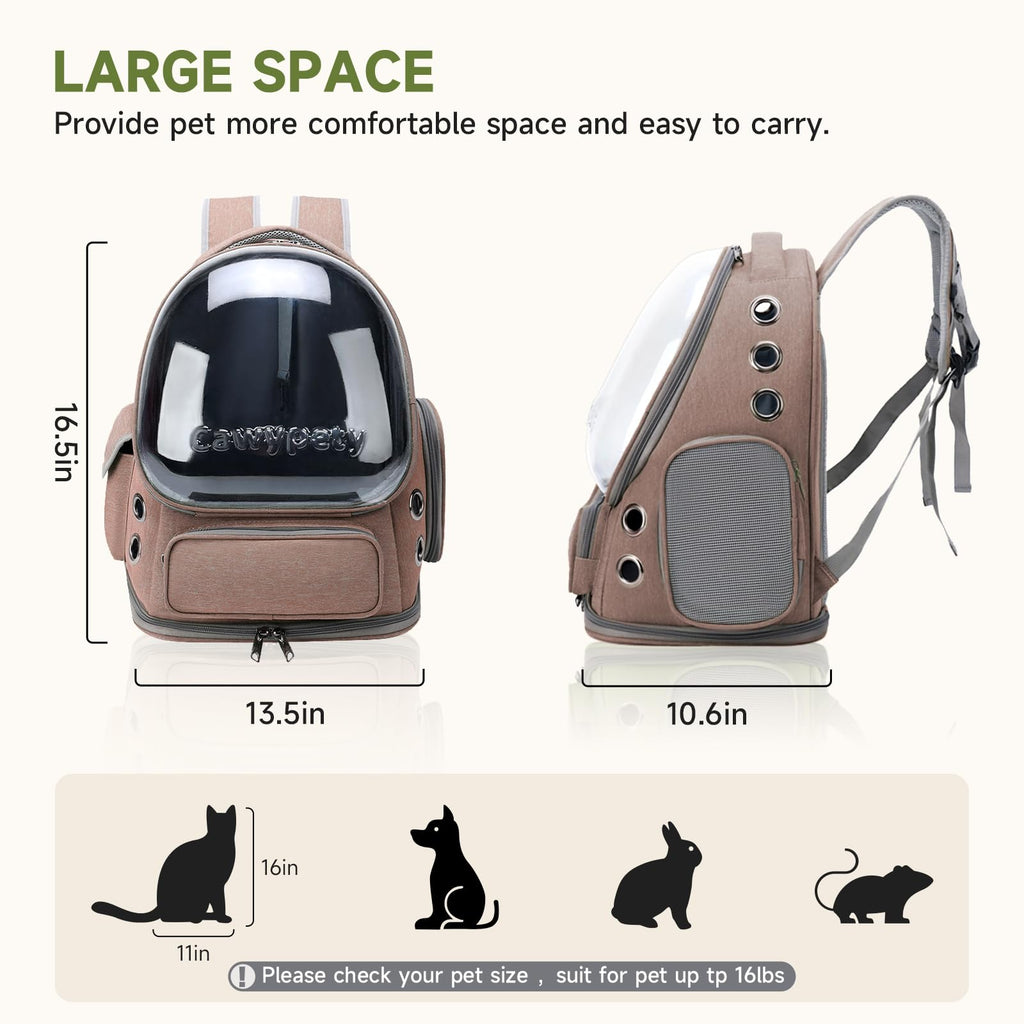 Cawypety Cat Backpack Carrier, Breathable Cat Carrier Large Space Bubble Pet Backpack for Kitty Small Dog up to 12lbs, Transparent & Foldable Pet Carrier for Travel Hiking (Black