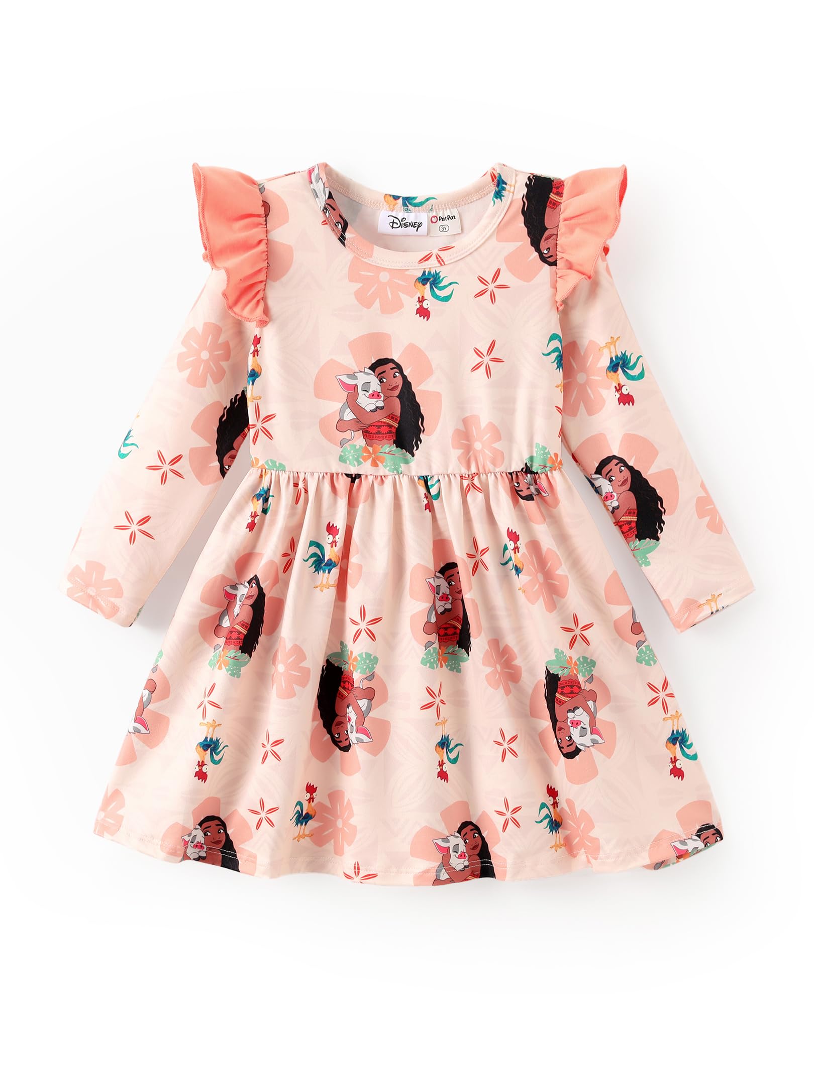 Disney Princess Frozen Elsa Minnie Mickey Stitch Ruffle Sleeve Dress A Line Long Sleeve Kids Clothes Baby to Toddler