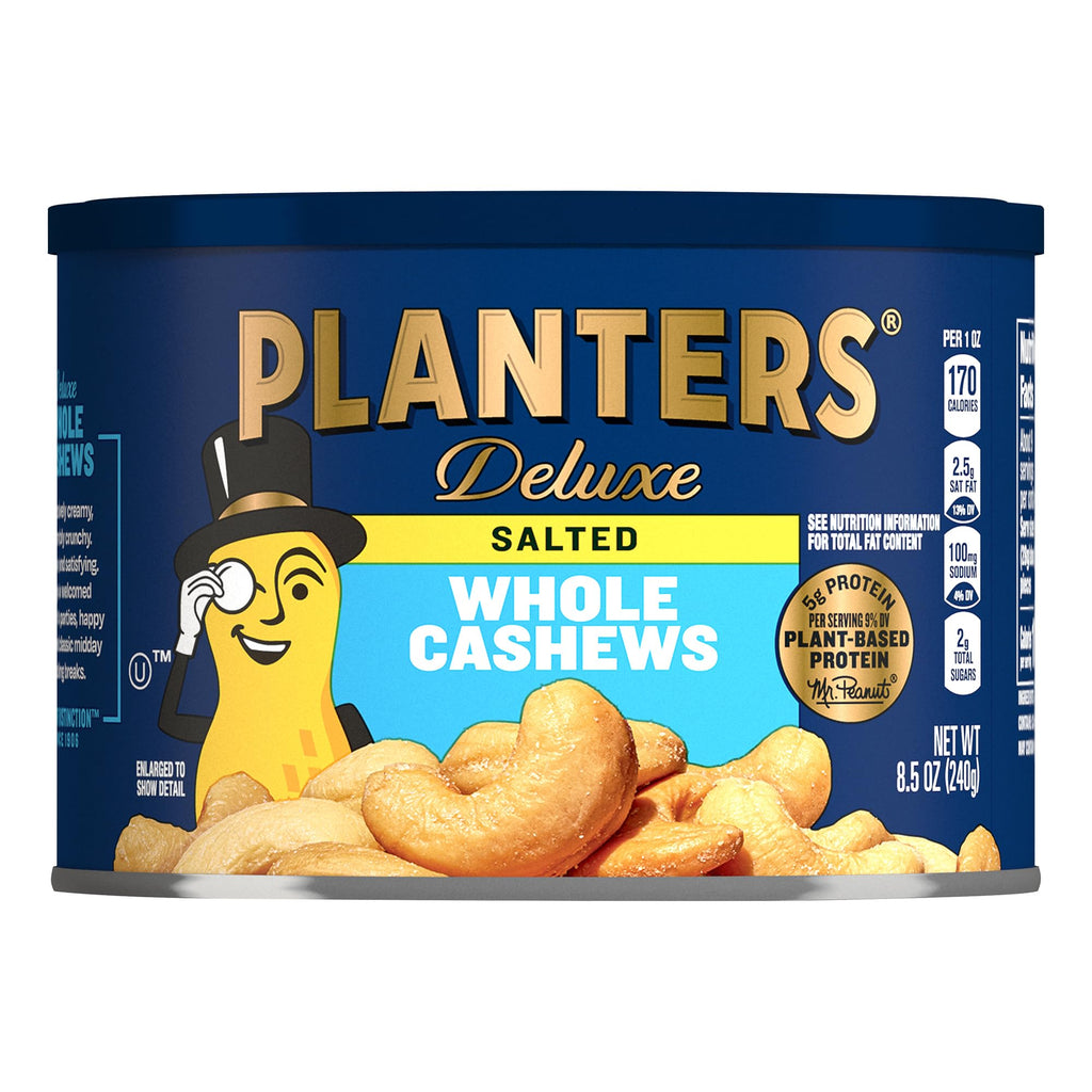 PLANTERS Deluxe Lightly Salted Whole Cashews, 18.25 oz. Resealable Container - Lightly Salted Cashews & Lightly Salted Nuts - Snacks for Adults & Kids - Vegan Snacks, Kosher