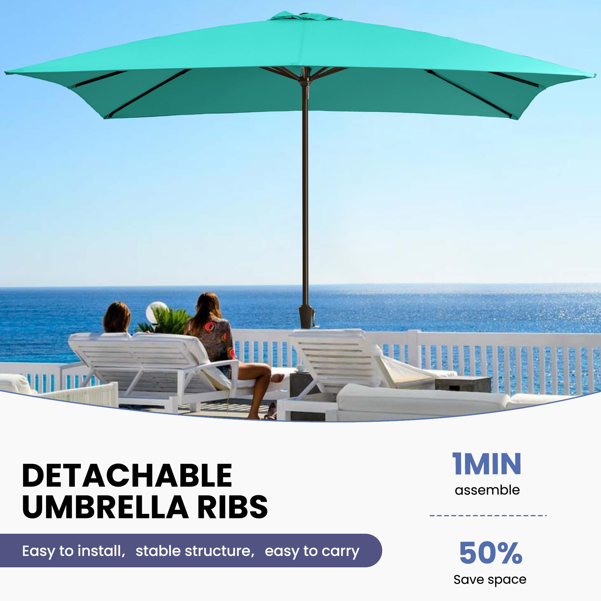 Ayge 6.5x10FT Rectangular Patio Umbrella Outdoor Table Umbrella w/Push Button Tilt & Crank Rectangle Market Umbrella UV Protection for Garden,Deck,Lawn,Yard & Pool,Beige