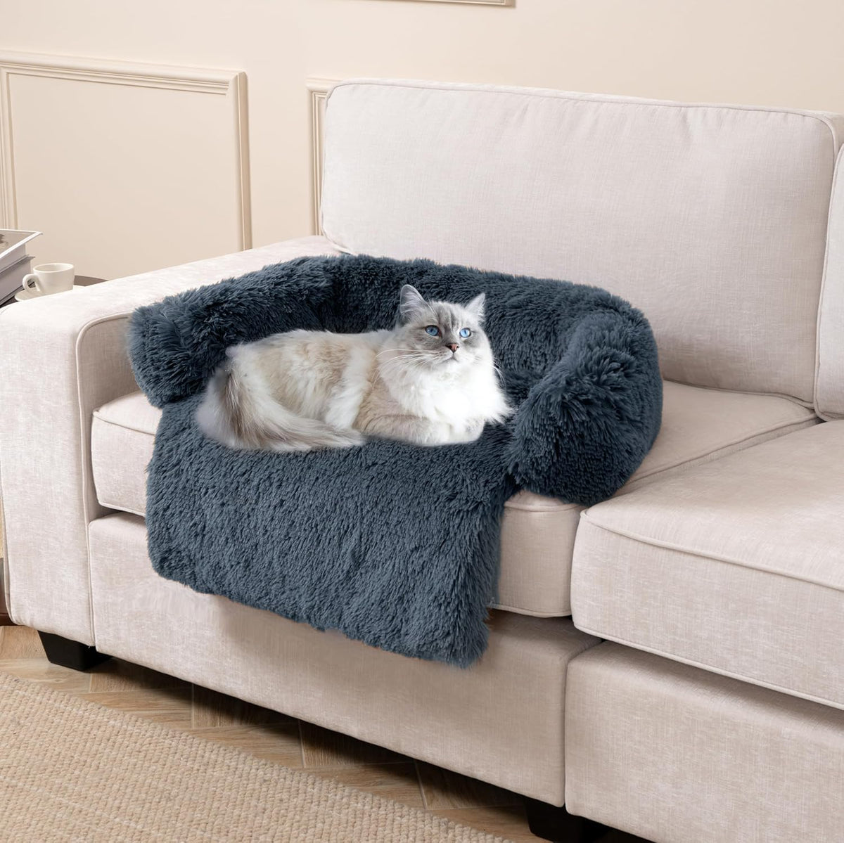 Luxurious Calming Dogs/Cats Bed Mats, Dog Pad Washable Removable Couch Cover, Plush Long Fur Mat for Pets, Waterproof Lining, Perfect for Small, Medium and Large Dogs and Cats (Beige, 31"x23")