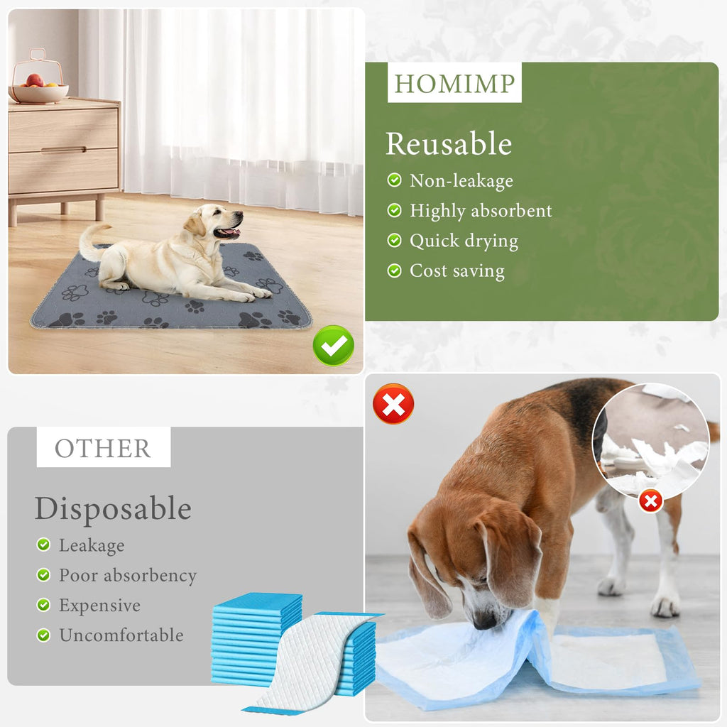 Homimp Washable Pee Pads for Dogs, 2 Pack Reusable Puppy Pads Waterproof, Absorbent and Leakproof Dog Pee Pads, Non Slip Puppy Training Pads, Pet Mat for Floor,Crate,Couch,Whelping,Beige 36"x36"