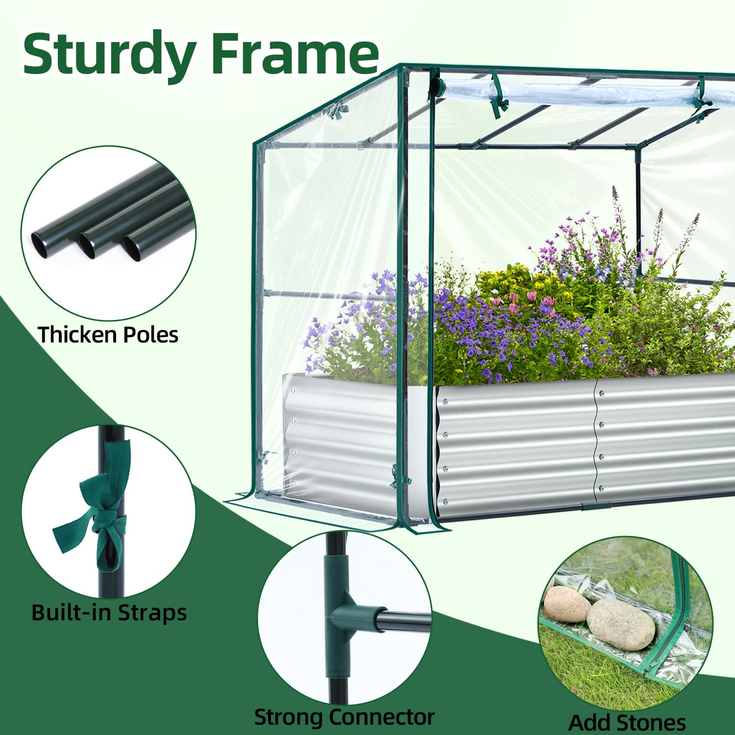 Ohuhu 8x4x1 FT Raised Garden Bed with Cover, 3-in-1 Galvanized Metal Planter Box with Greenhouse for Outdoor Plants, Dual-Side Access for Easy Plant Care, All-Season Frost & Pest Protection